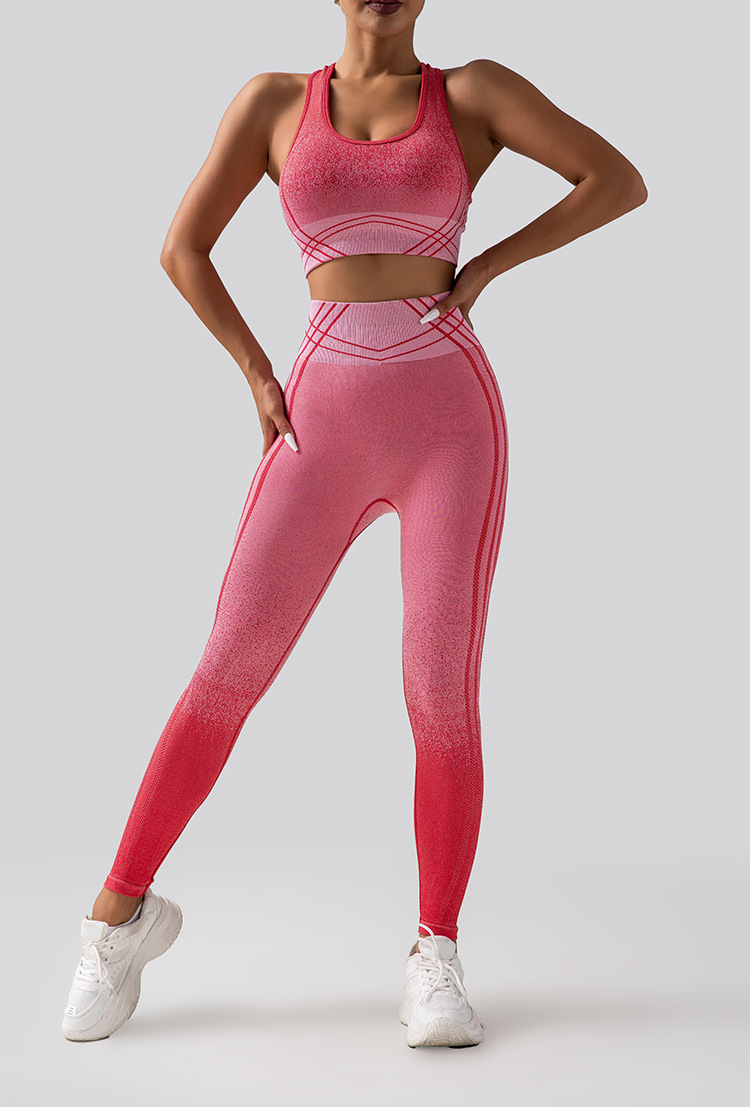 Cross-Border New Arrival Seamless Knitted Gradient Yoga Suit Fitness Running High Waist Hip Lift Yoga Pants Sports Vest