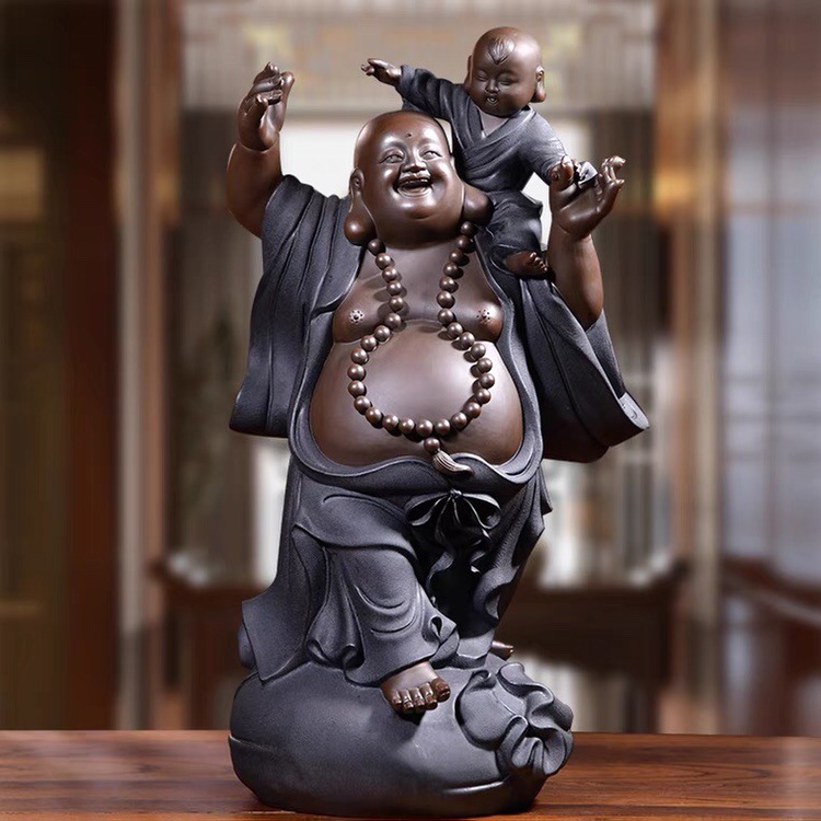 大肚送子弥勒佛像摆件客厅新中式装饰品招财陶瓷家居笑佛