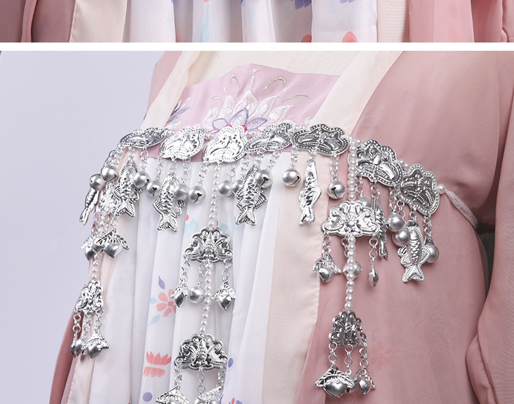 月光鱼铃仿苗银腰饰 汉服腰链铃铛流苏腰佩 唐风少女古风腰间配饰