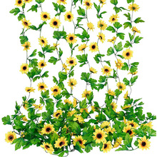 跨境外贸欧式风仿真藤条 仿真花向日葵壁挂植物装饰藤叶家居装饰