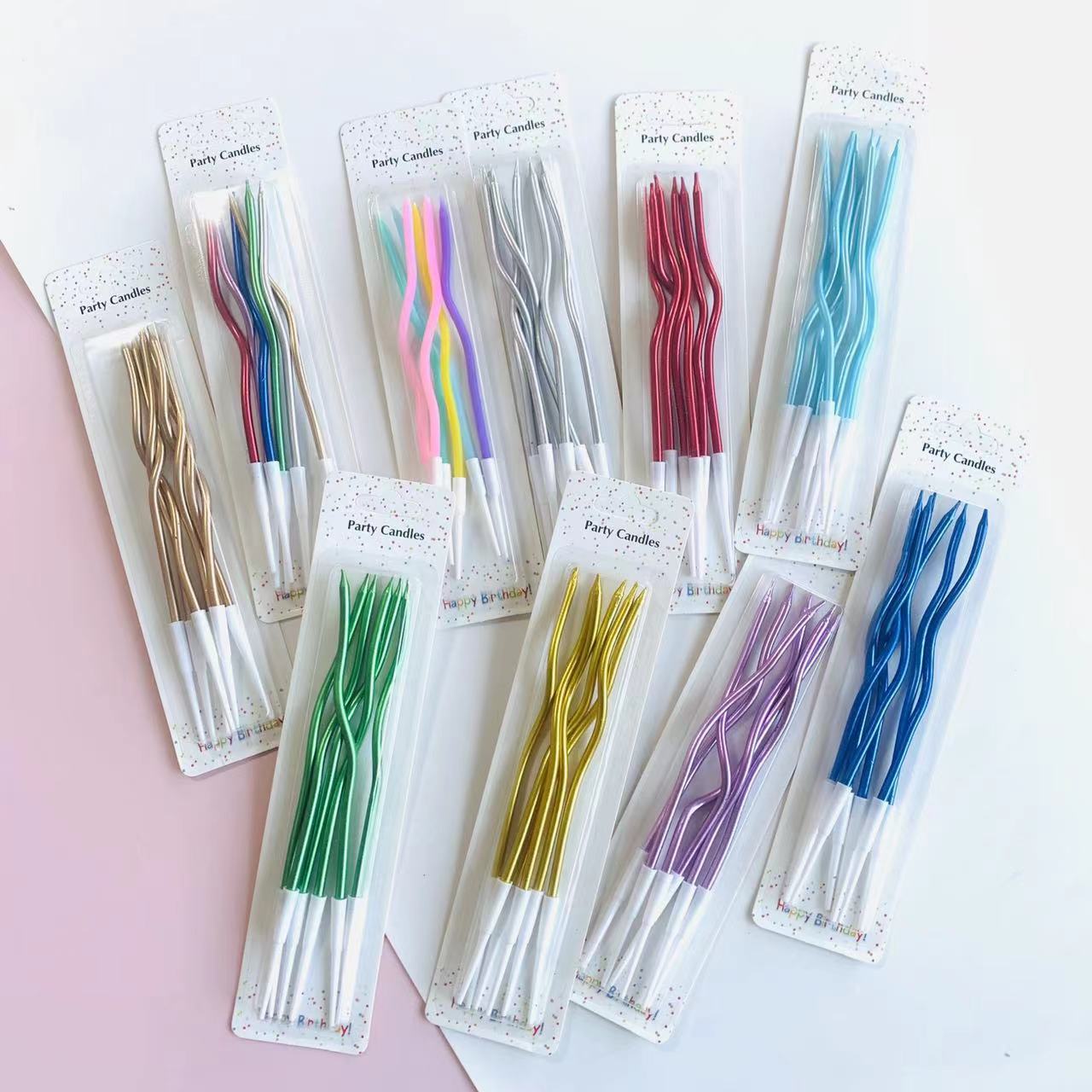 金色曲线生日蜡烛 彩色银色弯曲波浪蛋糕装饰烘焙用品 蛋糕插件蜡