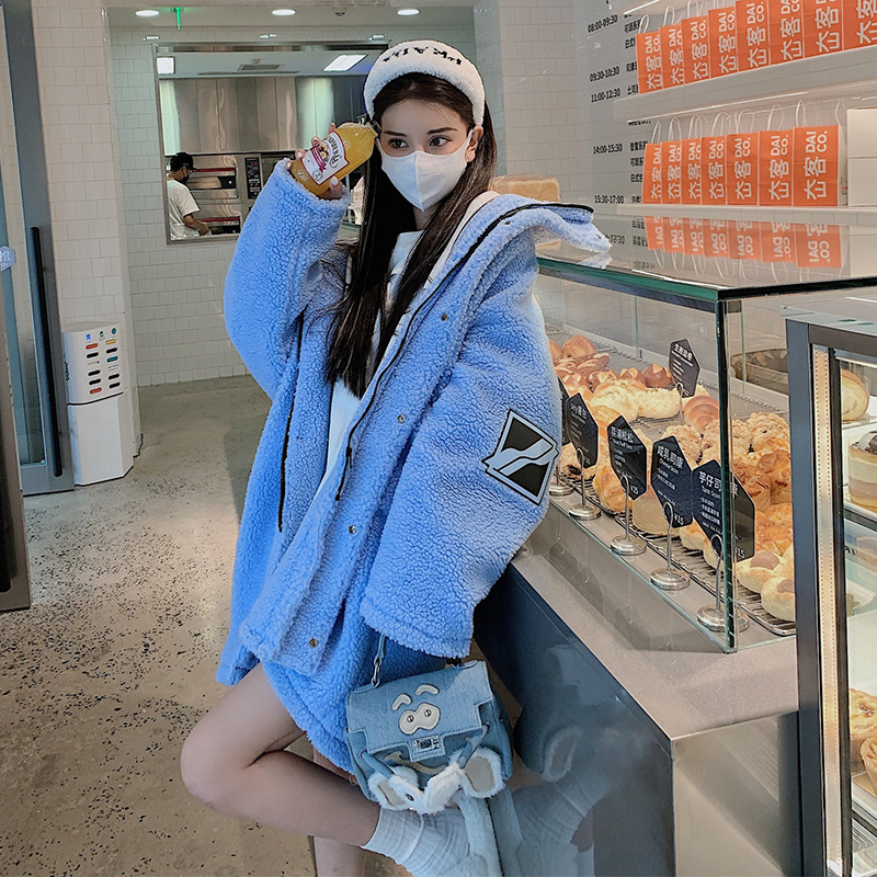 过验版we11done羊羔毛高领外套2021冬季新品毛呢摇粒绒中长款大衣