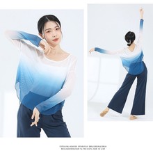 古典舞蹈服女身韵渐变纱衣中国舞现代舞练功服表演服上衣成人长袖