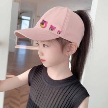 韩版儿童遮阳帽女童防晒半空顶鸭舌帽夏季薄款小熊可扎马尾棒球帽