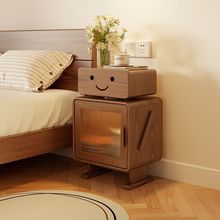 尚馨阁实木床头柜卧室简约带灯置物柜客厅创意靠墙机器人床边柜