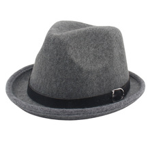 丘吉尔新款小毡帽英伦中老年绅士礼帽办公巴拿马帽子小皮带爵士帽