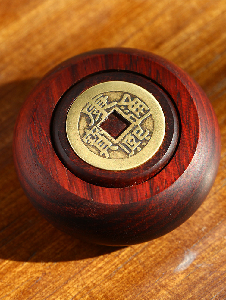 铜钱转钱手把件抖音赚钱创意工艺品木质摆件礼物纪念品文玩减压