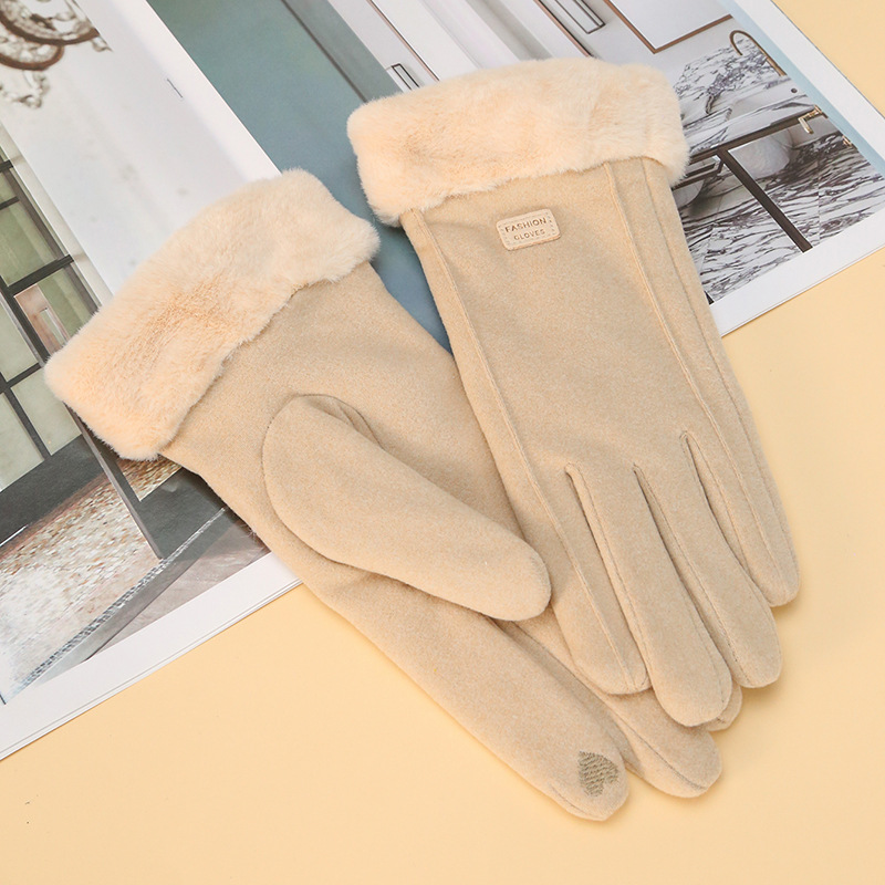 Women's Velvet Gloves for Winter Wind-proof and Cold-proof Suede Gloves Stretchy Telefingers Gloves Warm-keeping Gloves Wholesale