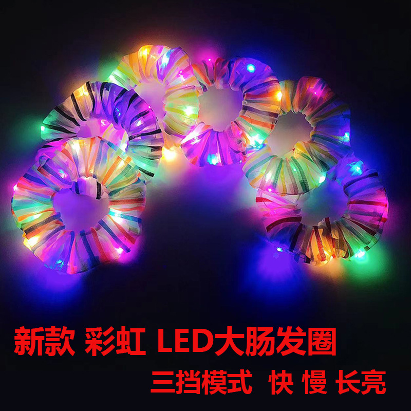 New LED Luminous Shiny Large Intestine Hair Band Accessories Korean Colorful Intestine Headdress Flower Cross-Border Hot Selling Luminous Headdress