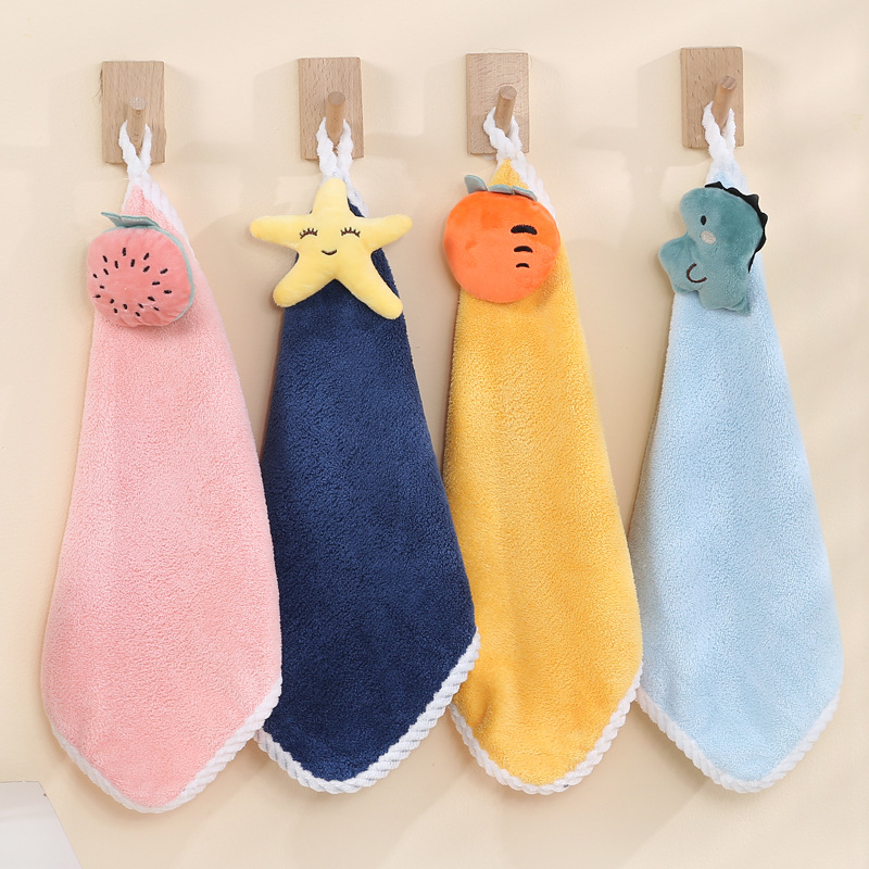 Hand Towel Hanging Coral Fleece Towel Kitchen Household Lazy Hand Towel Thickened Absorbent Cartoon Kids' Towel