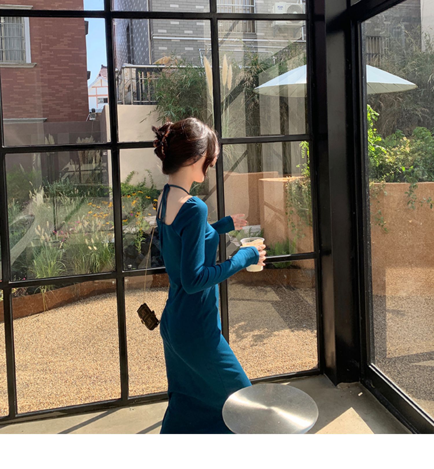 潮2021秋冬季新款韩版高腰长袖打底裙子女装显瘦开叉连衣裙外贸批发