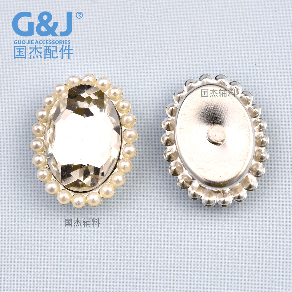 Cross-Border Pearl Surrounding Border Oval Glass Gold and Silver Base Support Fashion Hot Sale Women's Light Luxury High-Grade DIY Accessories Wholesale