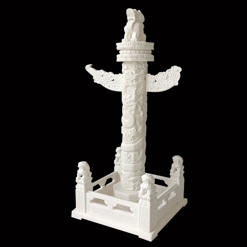 石雕华表摆件龙柱 汉白玉雕刻办公室内石头仿天安门小华表盘龙柱