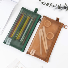 天色 笔袋纯色系透明网纱笔袋学生用大容量初中生高中生简约联迪