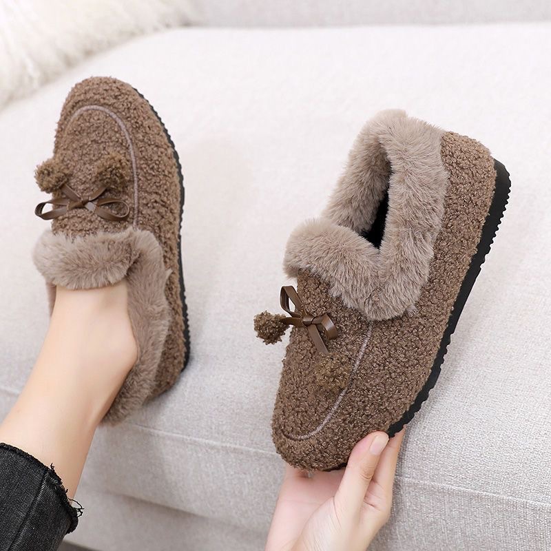 Winter Thermal Cotton Slippers Women's Indoor Non-Slip Warm Ankle Wrap Cotton Shoes Soft Bottom Fluffy Gommino One Piece Dropshipping