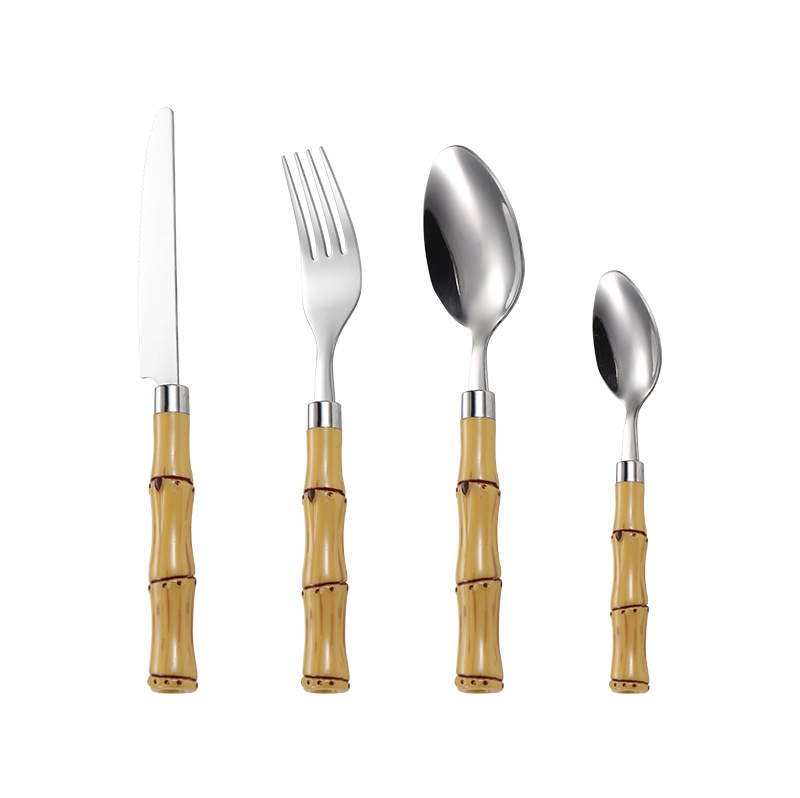 Stainless Steel Bamboo Joint Knife, Fork and Spoon Plug Handle Western Tableware