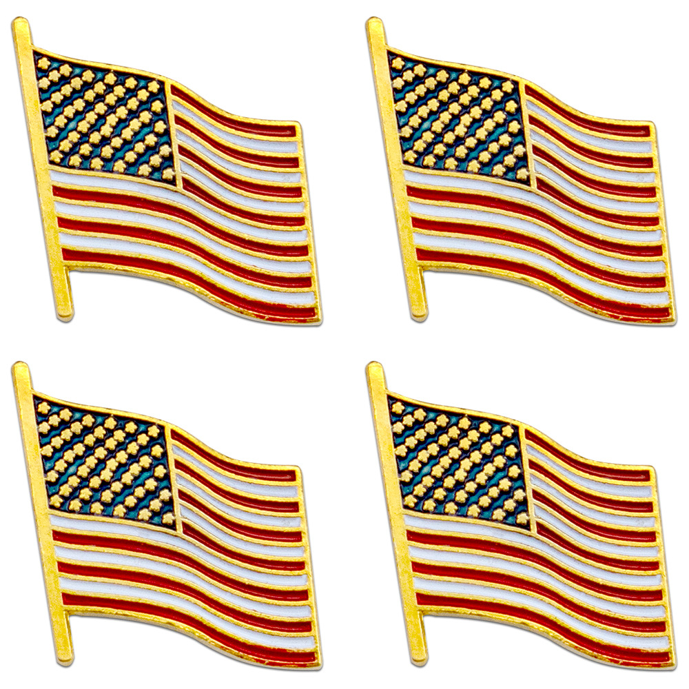 批发现货美国国旗徽章大小尺寸锌合金镀金软珐琅金属胸针国旗徽章