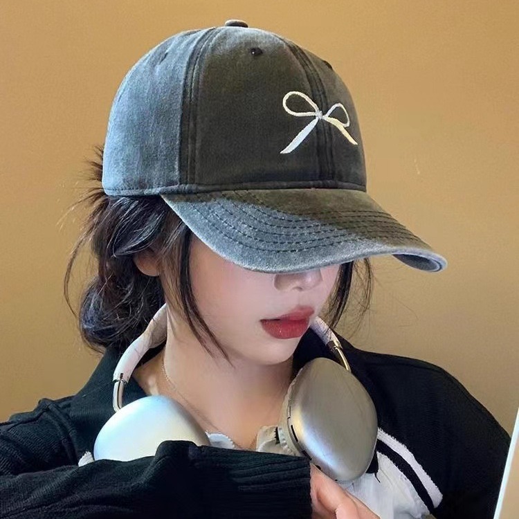 气质街头风棒球帽甜酷风女生遮阳帽韩国同款蝴蝶结刺绣水洗鸭舌帽