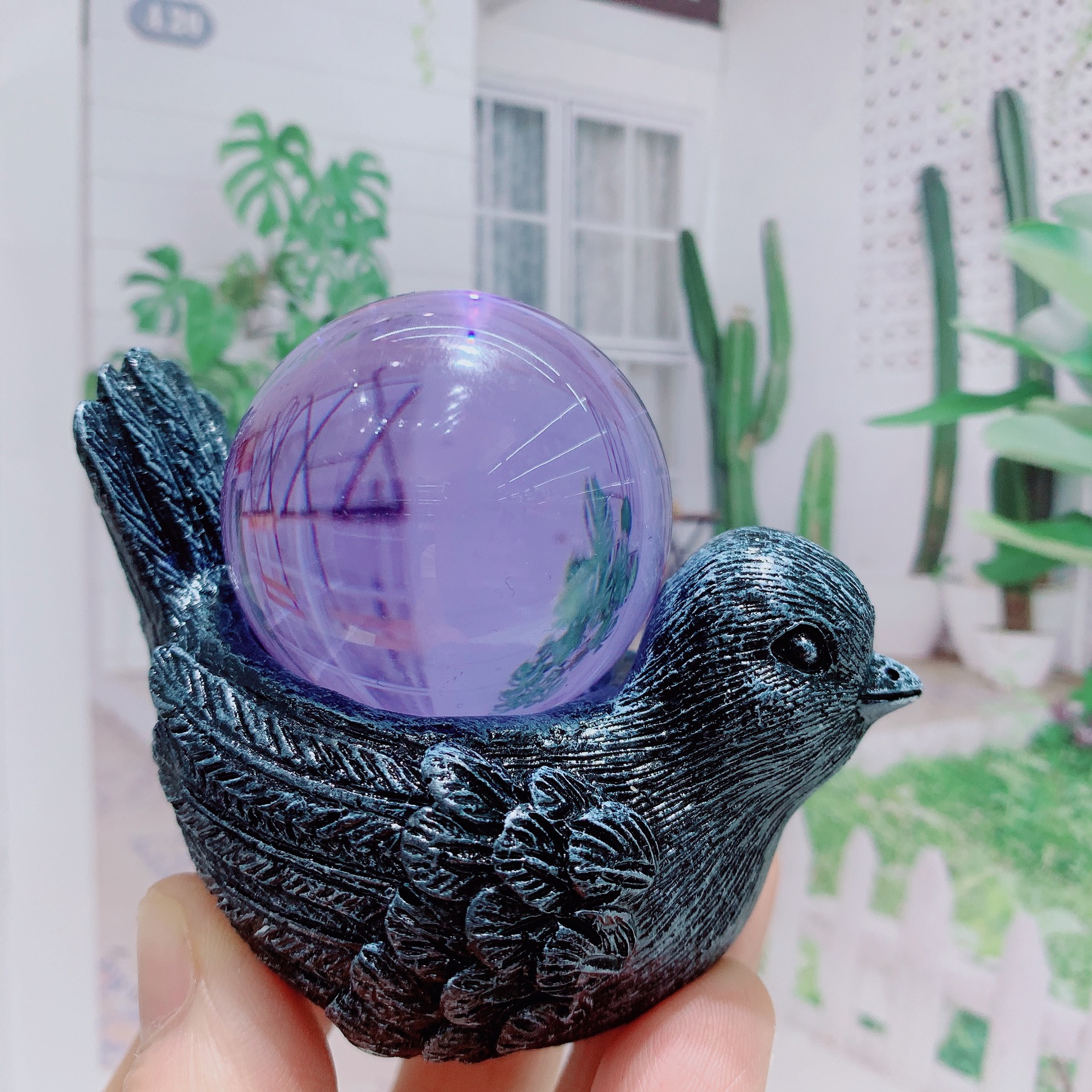 跨境货源 小鸟 底座 晶簇矿标架 树脂工艺品摆件 球托 水晶球底