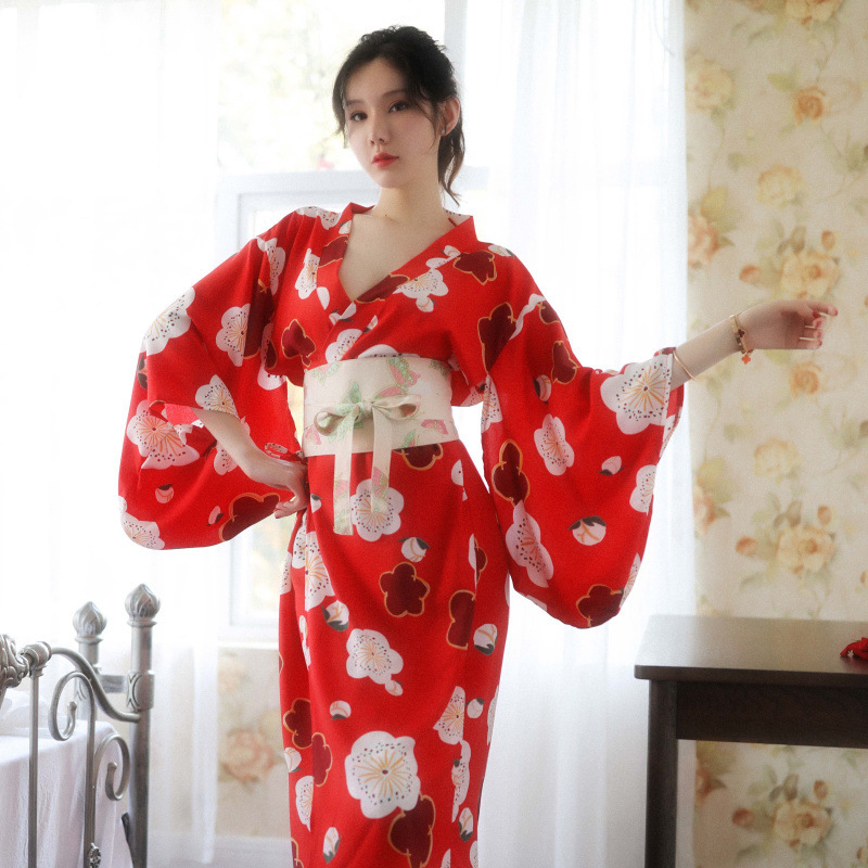Sexy Lingerie Sexy Print Uniform Temptation Japanese Flower Girl Deep V Long Haori Kimono Adult Supplies