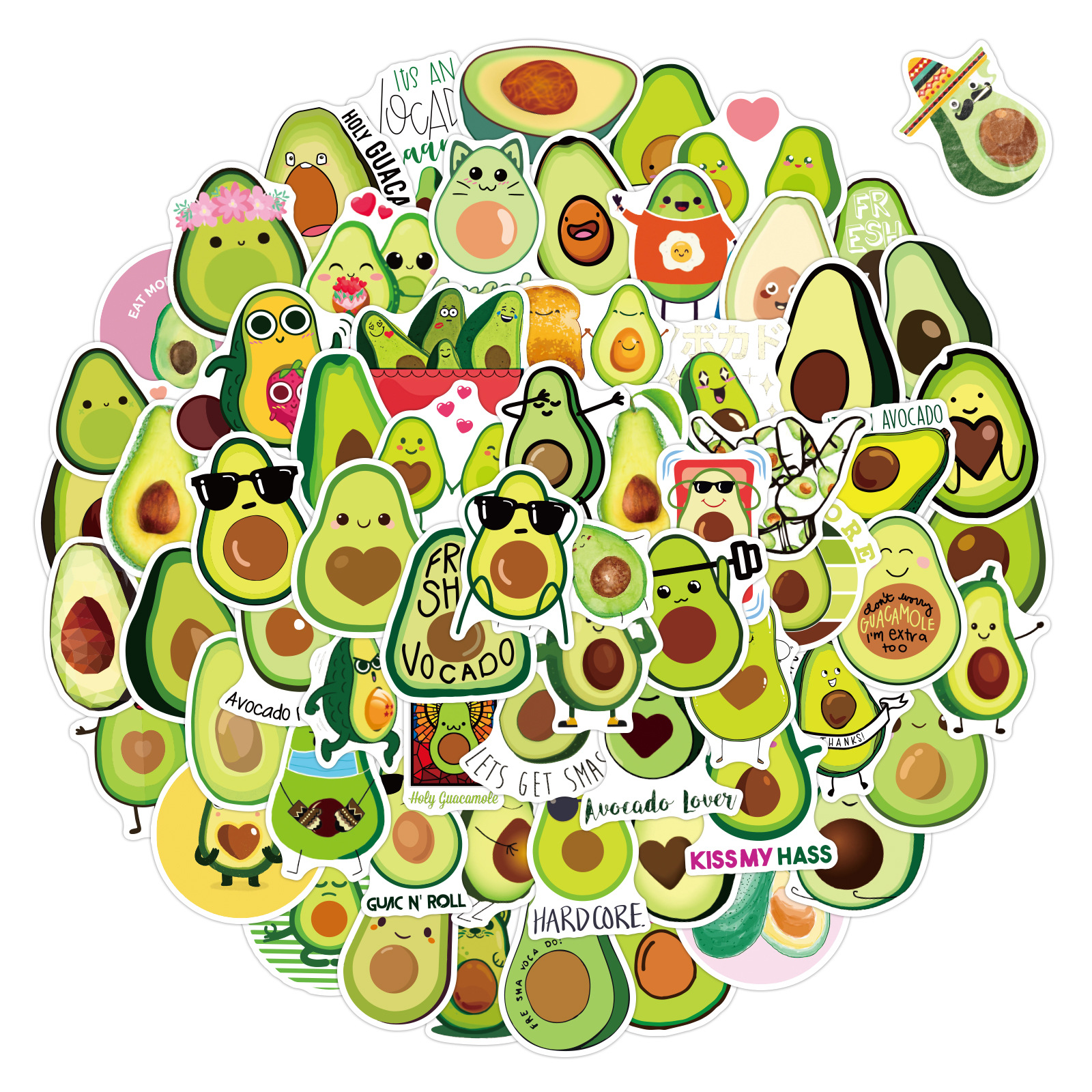 100张新款牛油果卡通涂鸦贴纸汽车行李箱笔记本水杯防水贴纸批发