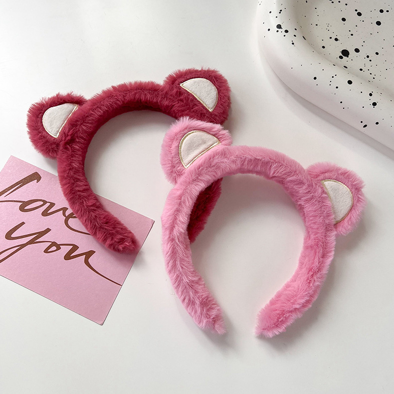 Strawberry Bear Fluffy Hair Band Women's Autumn and Winter Face Wash Headband Hair Fixer Non-Slip Hairpin 2022 New Internet-Famous Headband