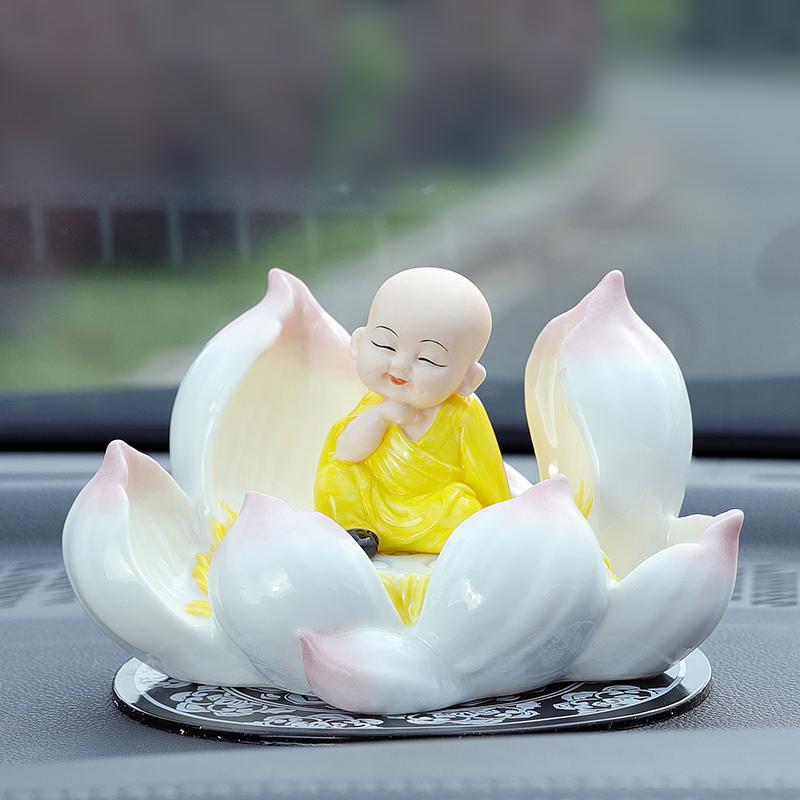 可爱佛系公仔小和尚汽车内摆件创意个性车载招财弥勒笑佛像保平安