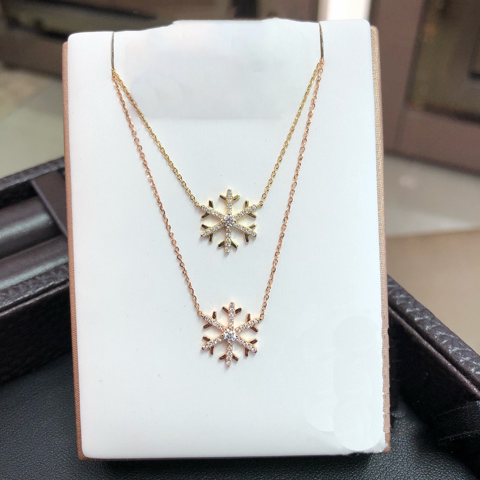 s925 纯银镀金轻奢气质镶钻雪花项链女百搭时尚锁骨链配饰-阿里巴巴