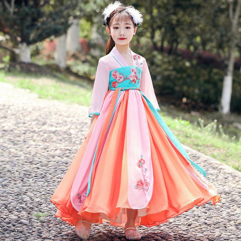 女童汉服夏装短袖古装襦裙儿童唐装小女孩超仙连衣裙中国风公主裙