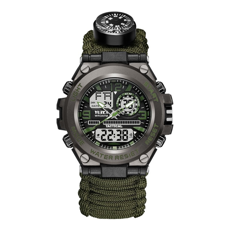 yuzex新款户外运动登山伞绳手表温度计指南针led灯深度防水手表