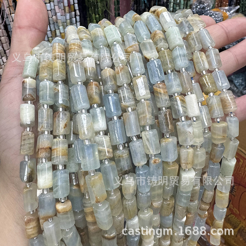 5a天然方解石圆柱散珠 蓝色方钠石不定形圆管diy手链项链饰品配件