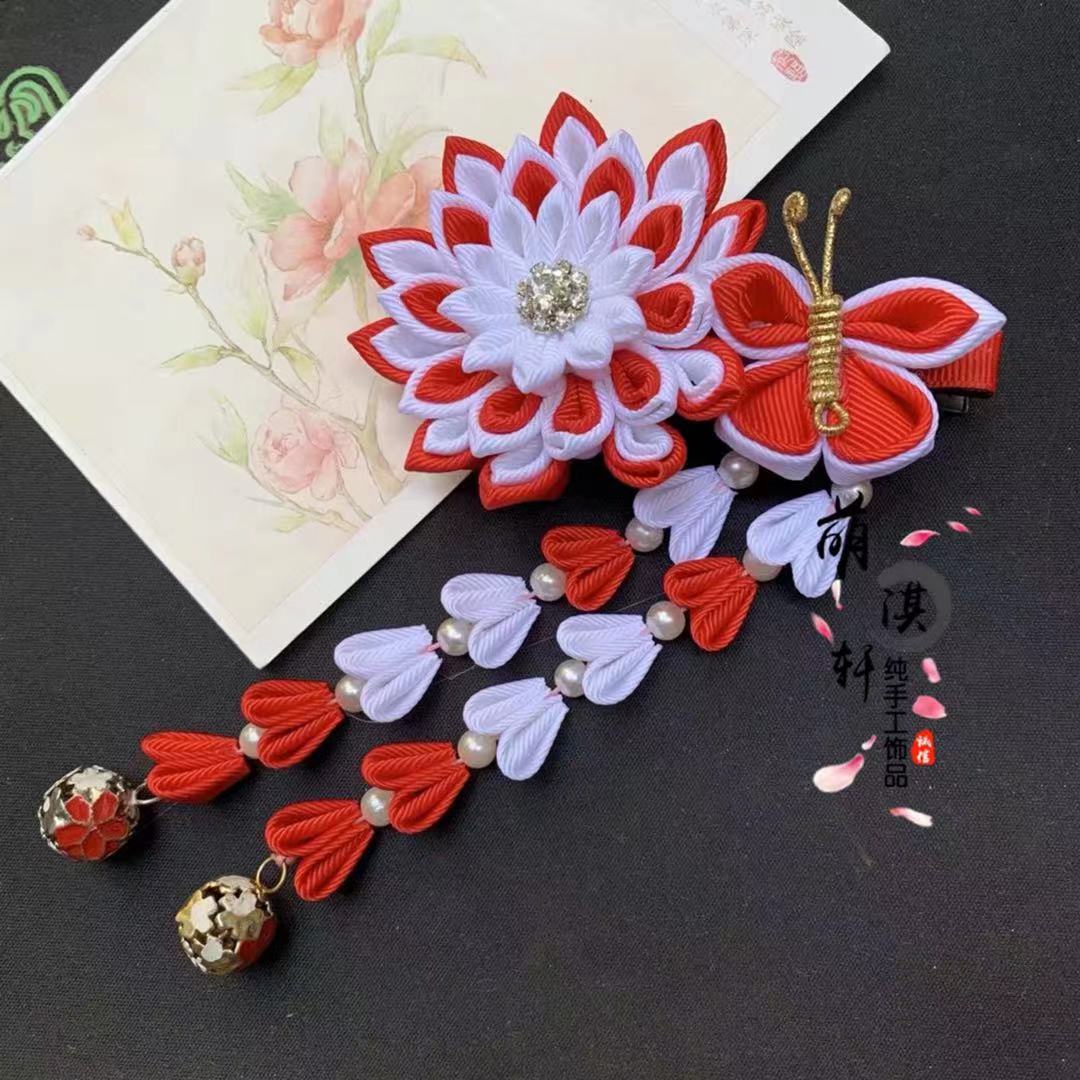 和风秀禾头饰花剑菊发夹蝴蝶结和服浴衣头饰cos饰品古风布坠