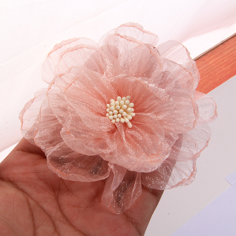 Diy Headdress 9cm Korean Style Organza Hand-Burnt Edge Flower Crumpled Yarn Fabric Flower Shoes and Hats Clothing Accessories