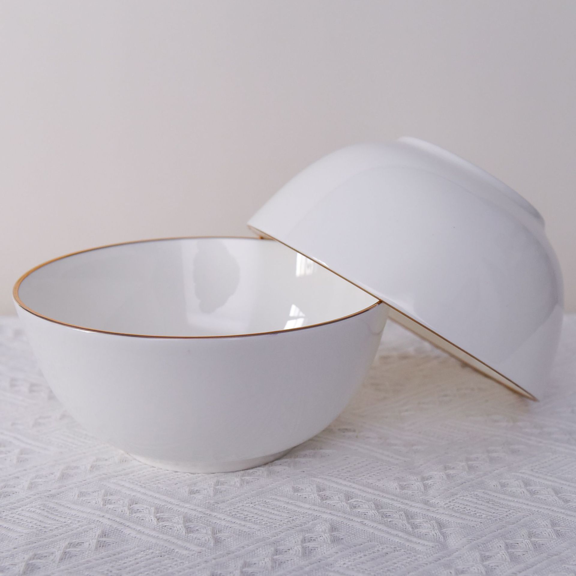 批发陶瓷碗8寸大碗饭店餐厅家用汤碗拉面碗单个简约骨瓷金边奥碗