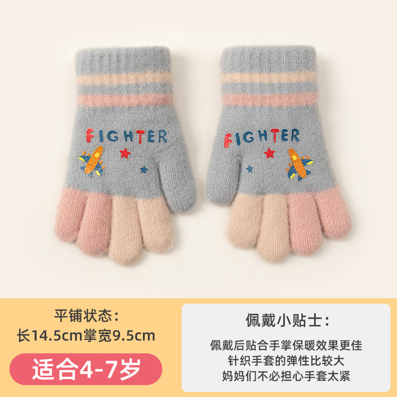 Children's Gloves Winter Five Finger Knitted Cute Open Finger Fleece-lined Warm-Keeping and Cold-Proof Cartoon Little Children Girl New Wholesale