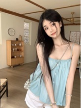 韩版系带吊带背心女夏季2024新款少女娃娃衫短款显瘦设计纯欲上衣
