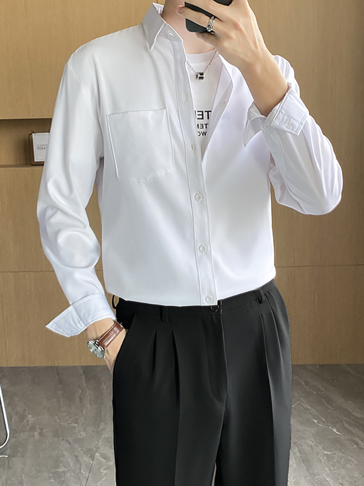 秋季白色衬衫西裤套装男长袖免烫韩版潮流男生一整套衬衣配西装裤