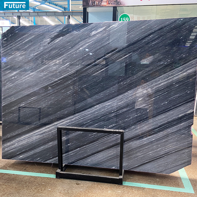 蓝金沙天然灰蓝大理石别墅背景墙面地板窗台板材定制水刀拼花石材