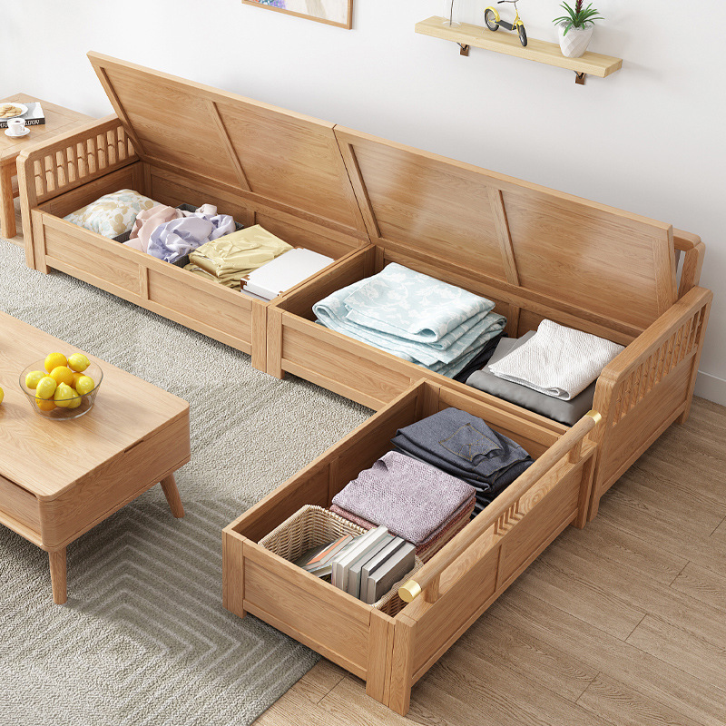 新中式橡木全实木沙发转角冬夏两用高箱储物收纳北欧客厅中小户型