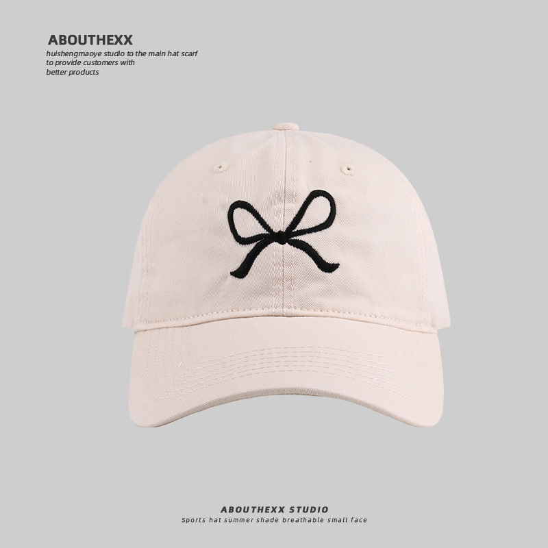 2024 New Korean Style Bowknot Embroidered Pattern Peaked Cap Female Face-Showing Primary School Student Sweet Sun-Proof Baseball Cap