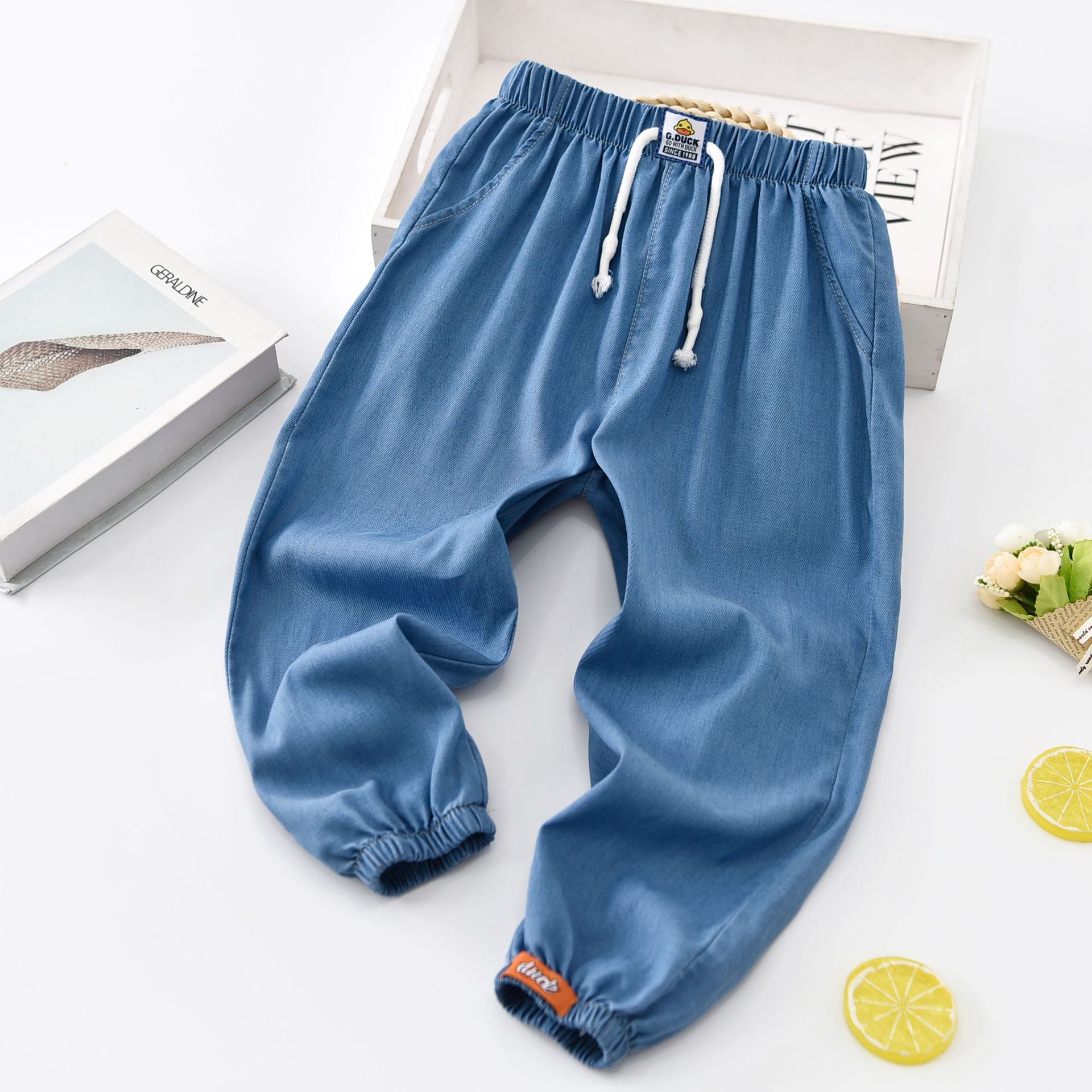 一件代发 儿童防蚊裤男女童天丝棉薄款软牛仔九分长裤春夏宽松