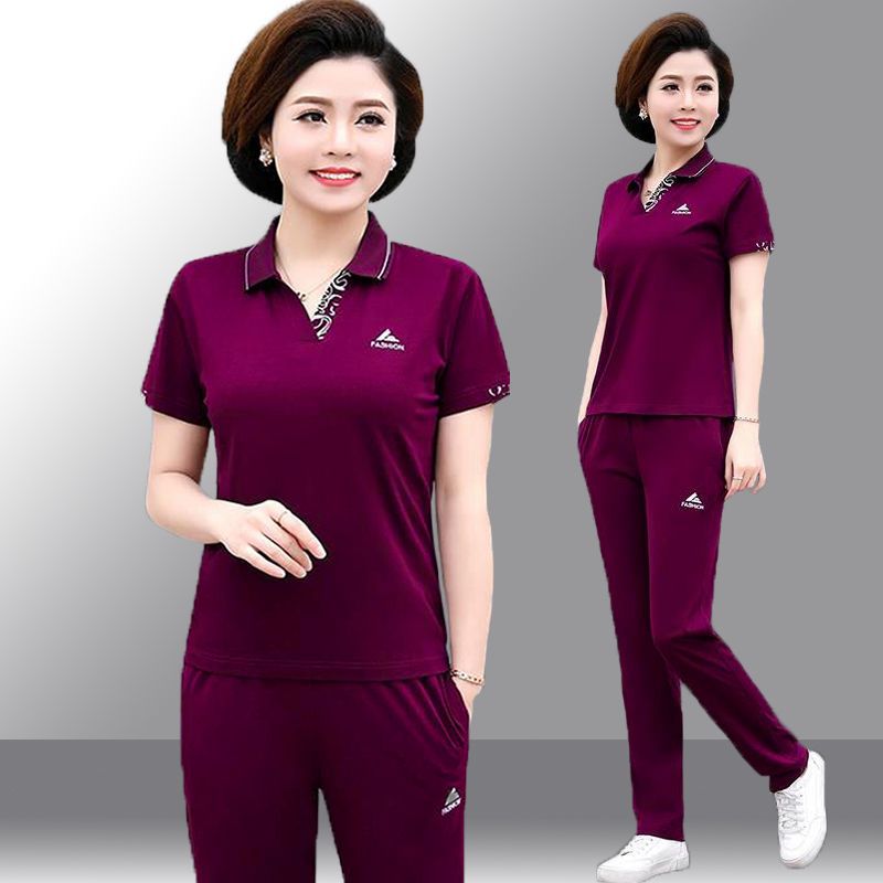 妈妈短袖夏装套装中老年人运动服套装女大码宽松休闲家居服两件套
