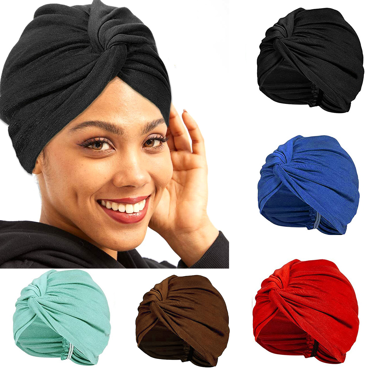 欧美亚马逊新款弹力交叉纯色印度帽头巾帽 包头帽化疗套头帽批发