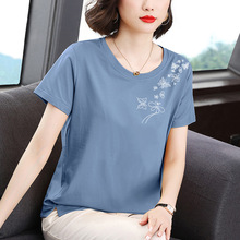中年棉T恤女夏季2024新款洋气妈妈短袖宽松减龄韩版体恤上衣女