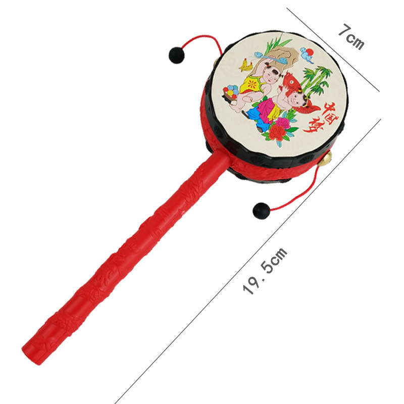 Baby Rattle Drum Chinese Style Classic Traditional Baby Swinging Drum Children Auspicious Rattle Drum Early Education Hand Swinging Tambourine