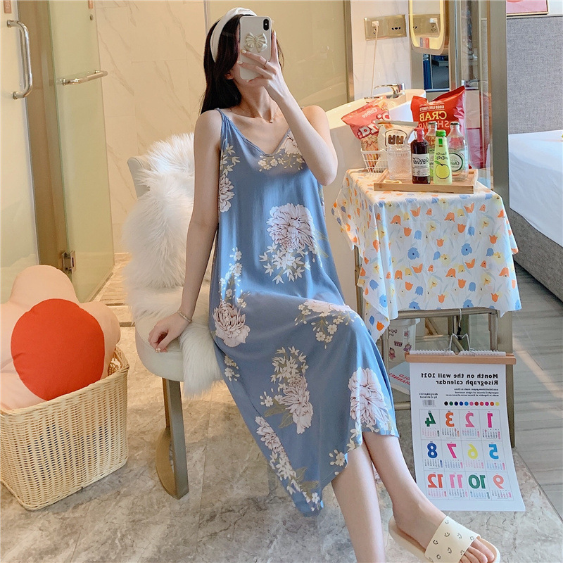 Women's Cotton Nightdress Summer Thin Sexy Rayon Slip Dress Japanese Style Court Style Pajamas Homewear