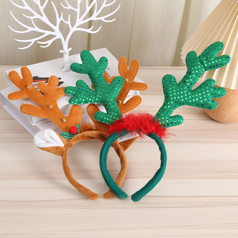 圣诞头箍麋鹿闪光发箍儿童成人装扮头饰节日派对头箍装饰批发