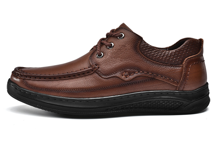 加洲公牛休闲皮鞋男2021秋冬牛皮软底系带商务休闲爸爸低帮单鞋子