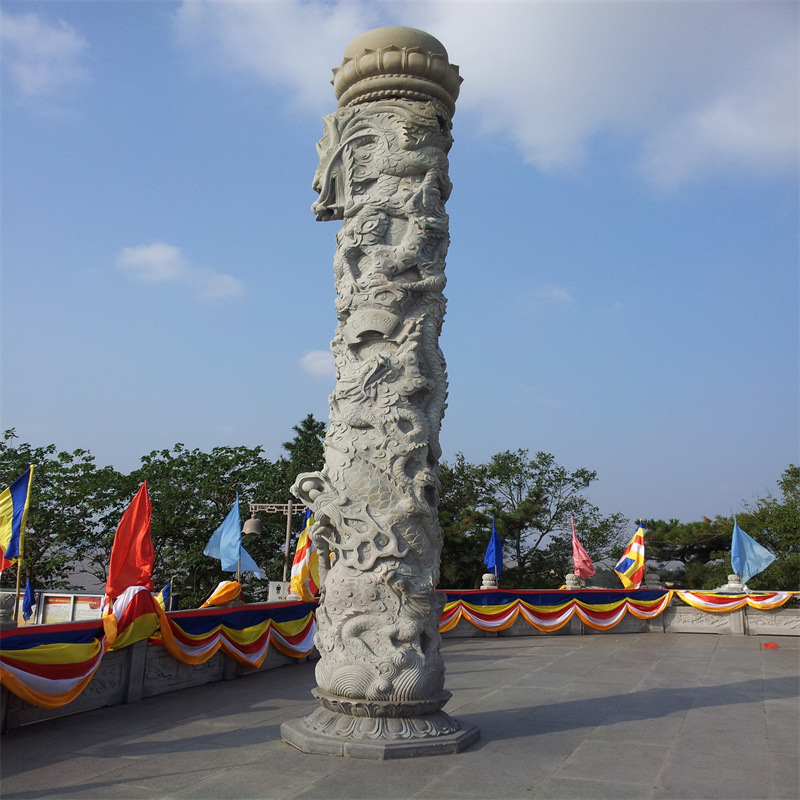 寺庙青石龙柱 石雕龙柱 盘龙柱雕刻 福建龙柱专业厂家