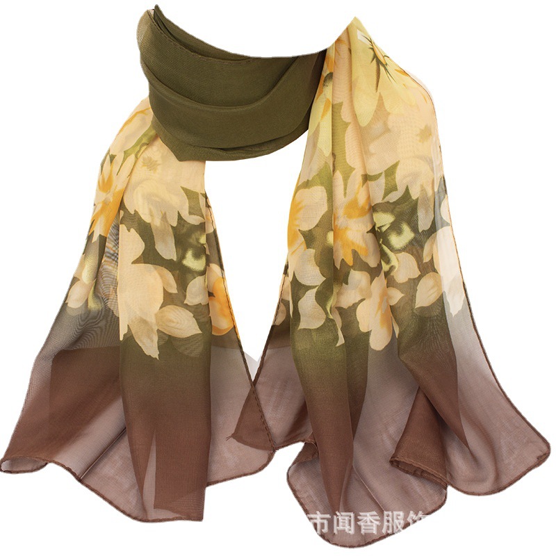 Autumn and Winter Thin Chiffon Printed Scarf Women's Western Style All-Matching Neck Scarf Casual Outerwear Small Shawl Breathable Scarf